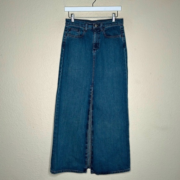 VTG Y2K Polo Ralph LOGO Lauren Jean Denim Maxi Skirt Size 28 Waist Back Pocket - Picture 3 of 11